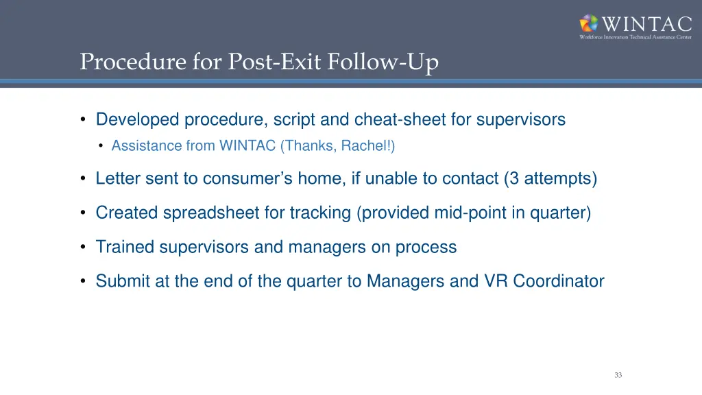 procedure for post exit follow up