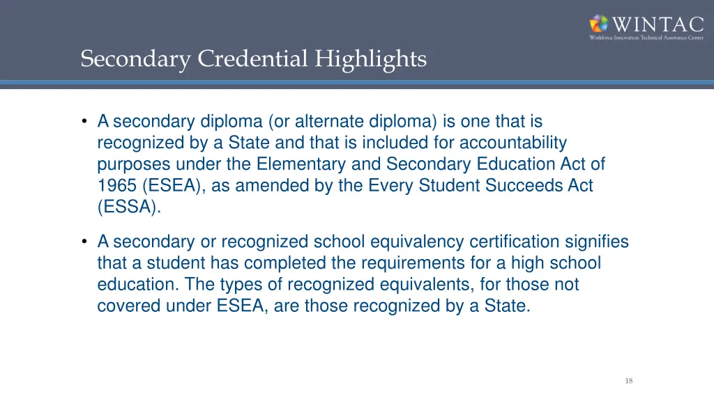 secondary credential highlights