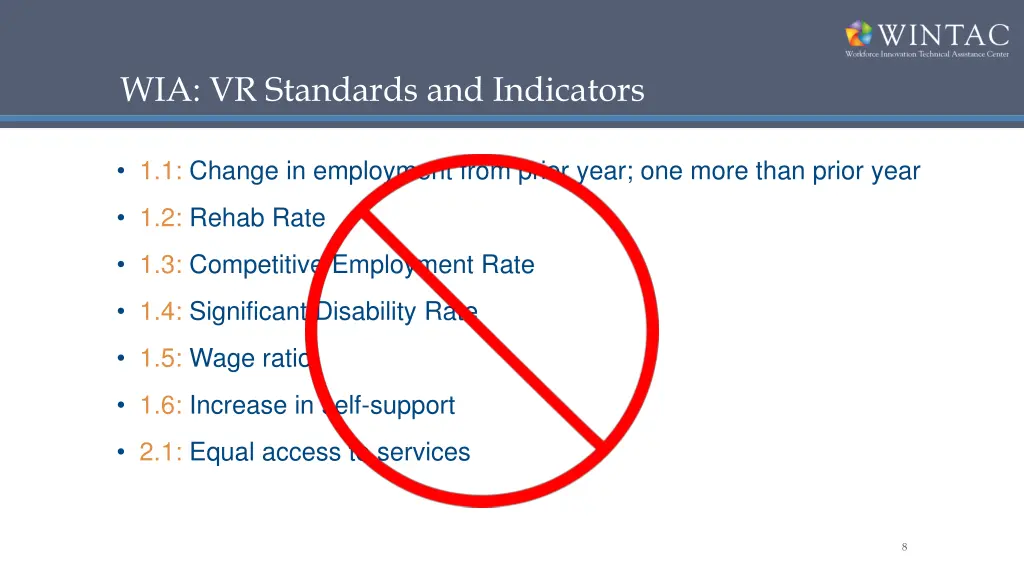 wia vr standards and indicators