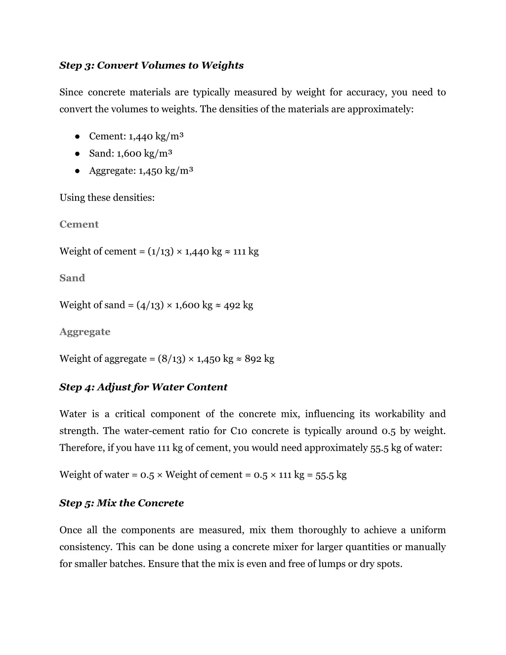 step 3 convert volumes to weights