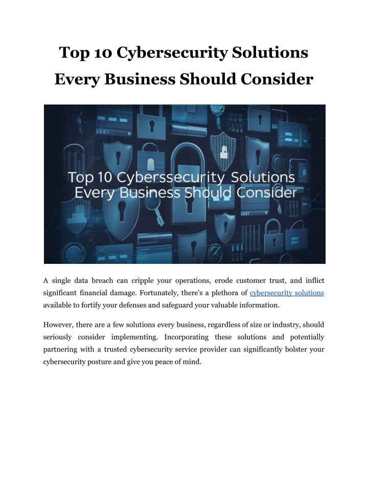 top 10 cybersecurity solutions