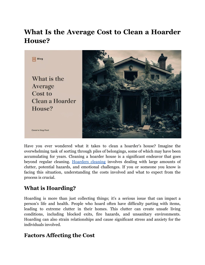 what is the average cost to clean a hoarder house