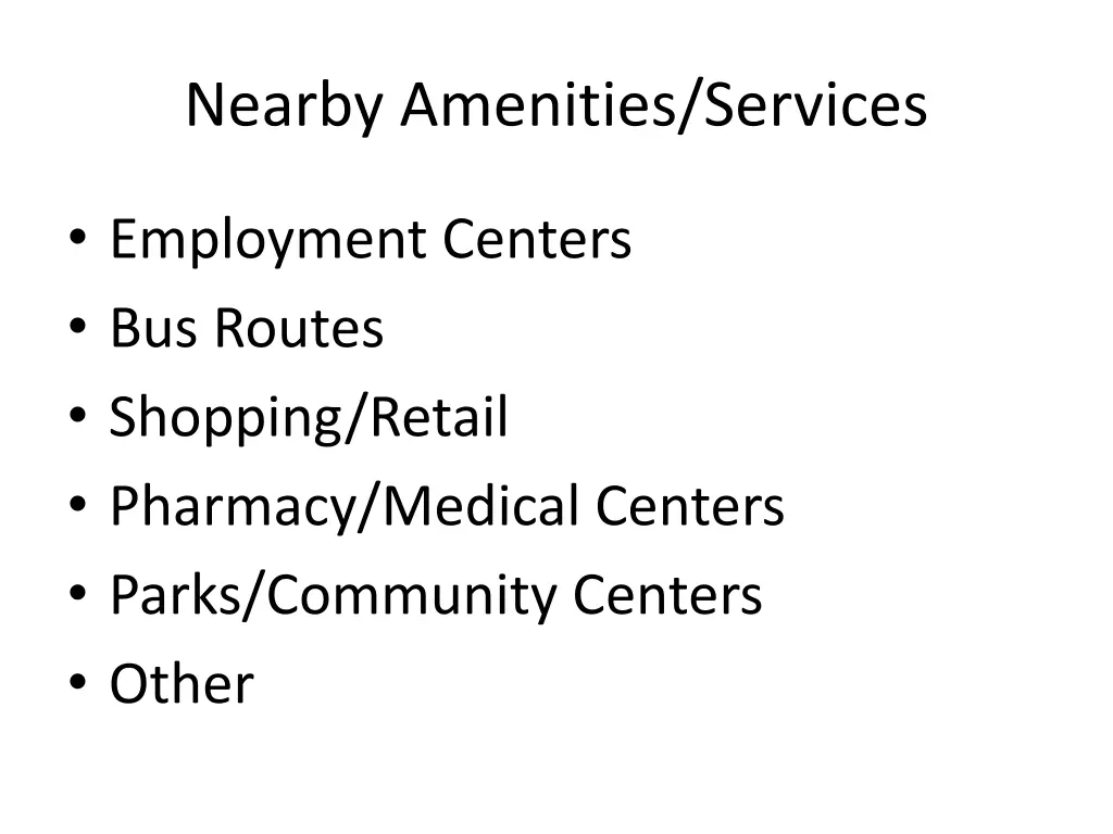 nearby amenities services