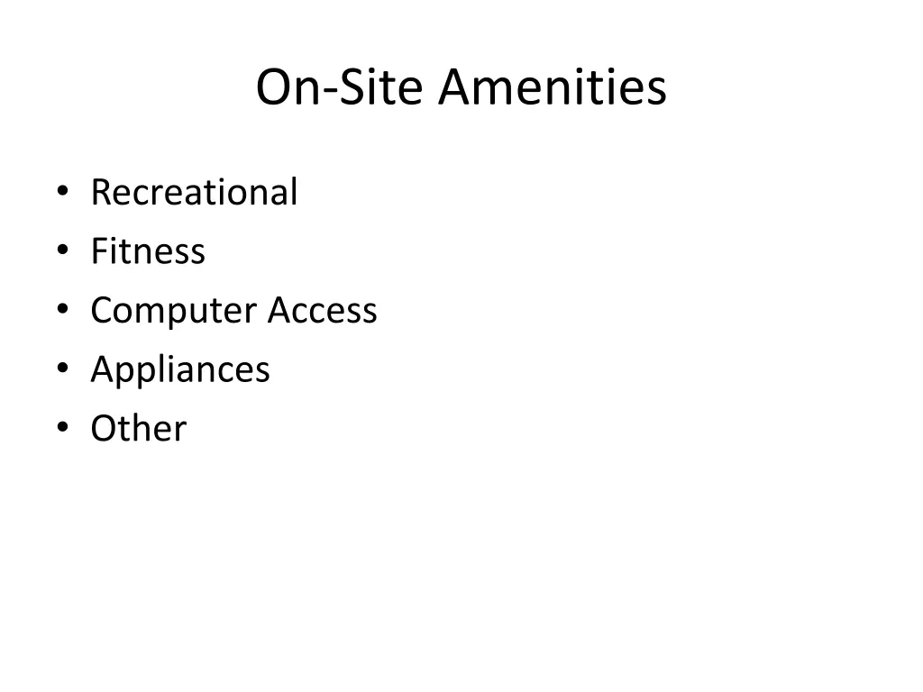 on site amenities