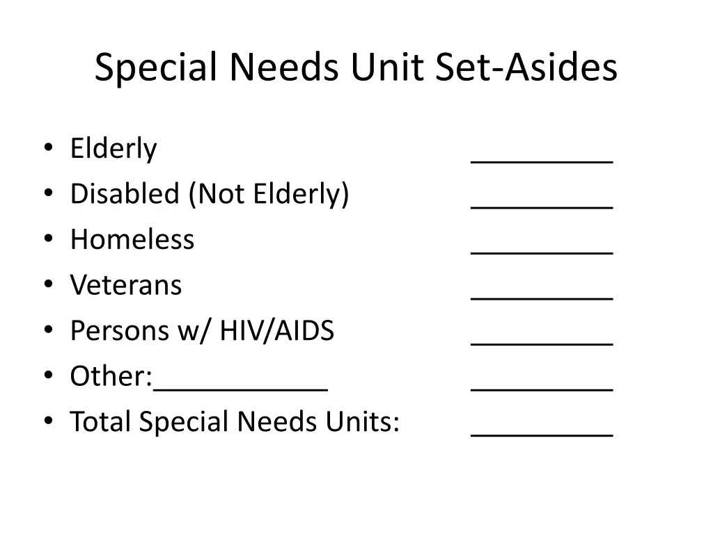 special needs unit set asides