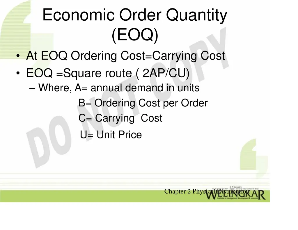 economic order quantity eoq at eoq ordering cost