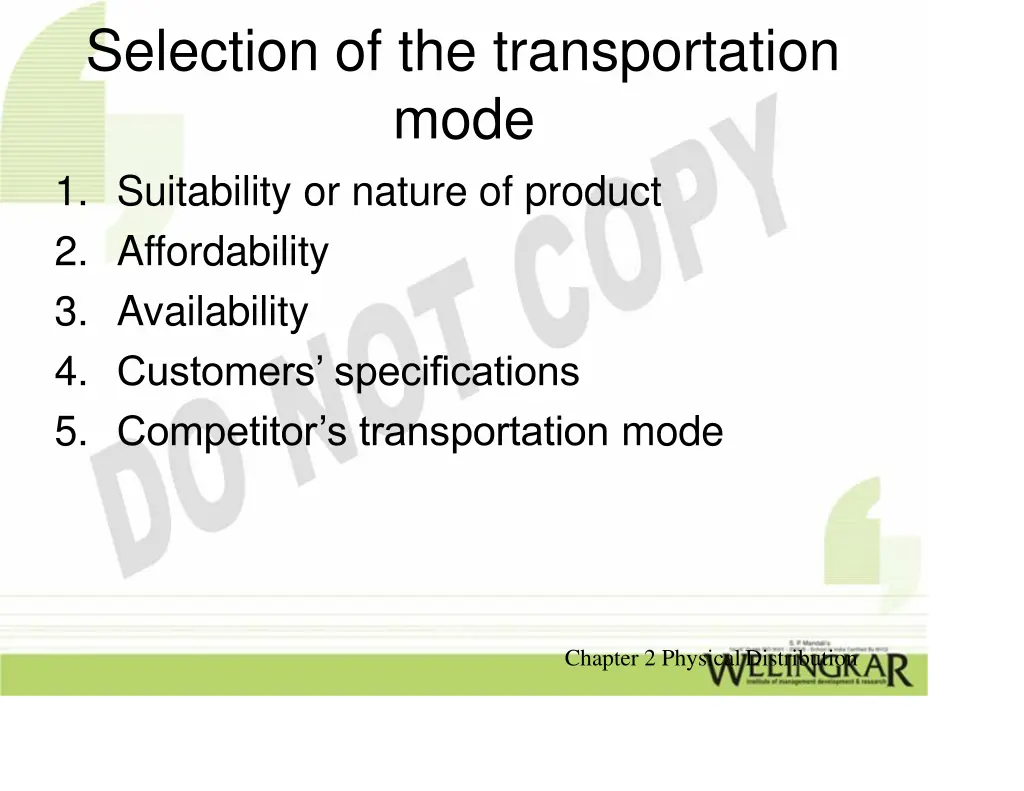 selection of the transportation mode