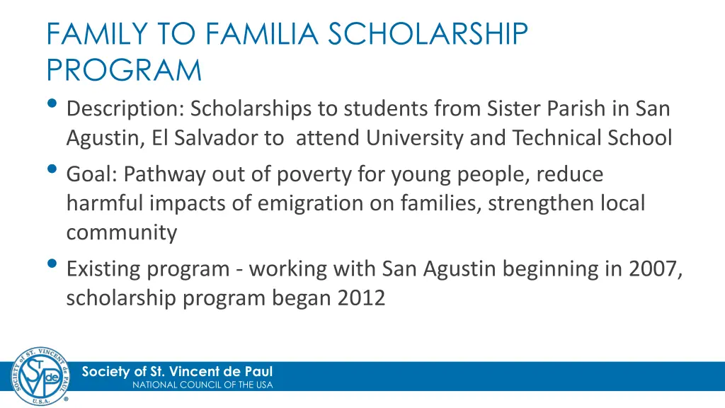 family to familia scholarship program description