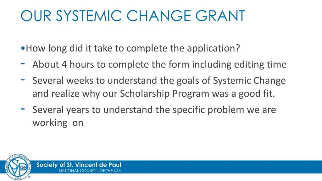 our systemic change grant