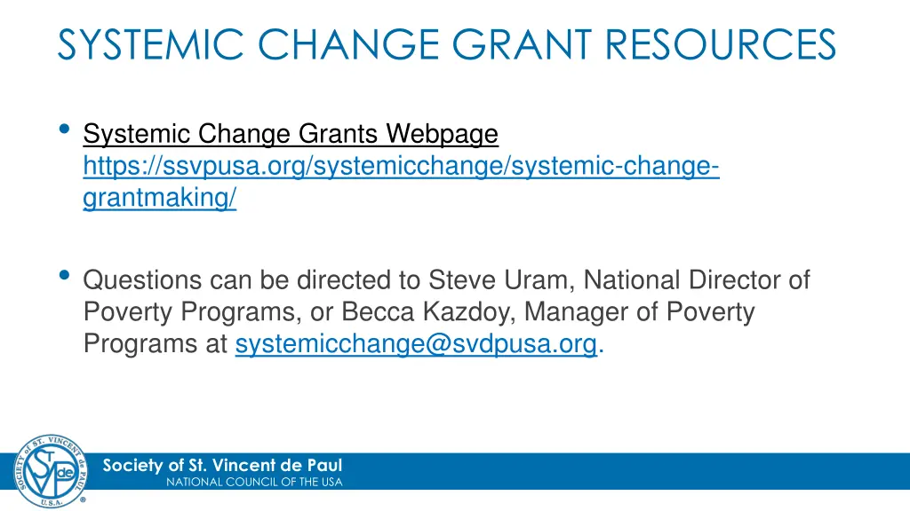 systemic change grant resources