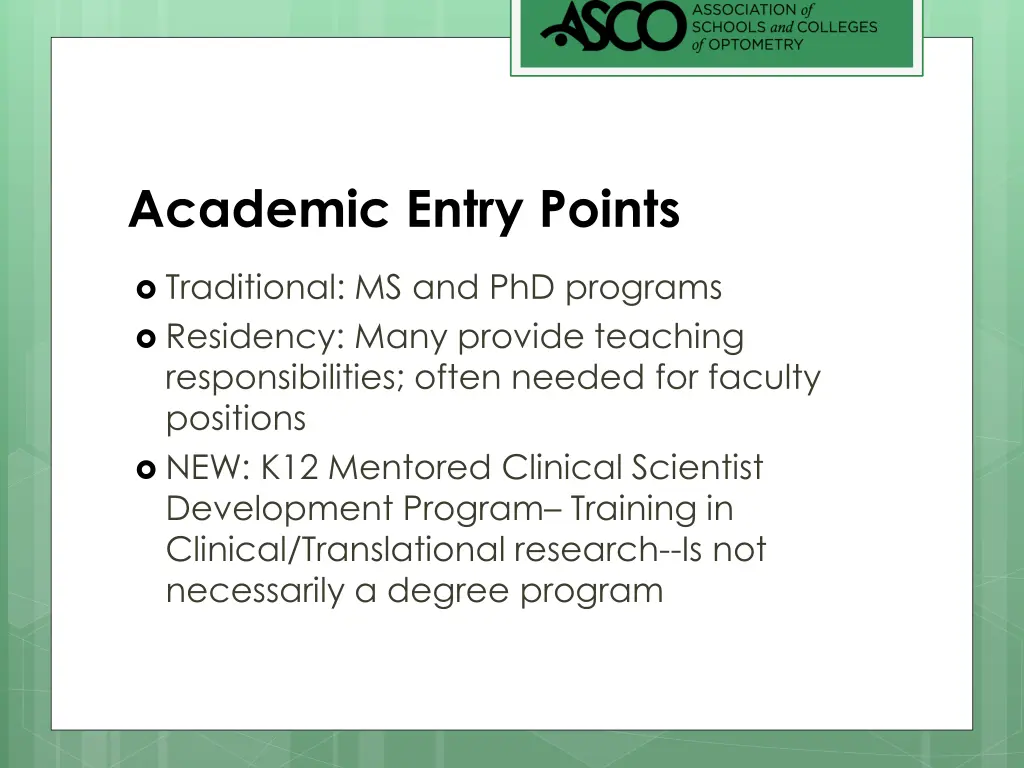 academic entry points