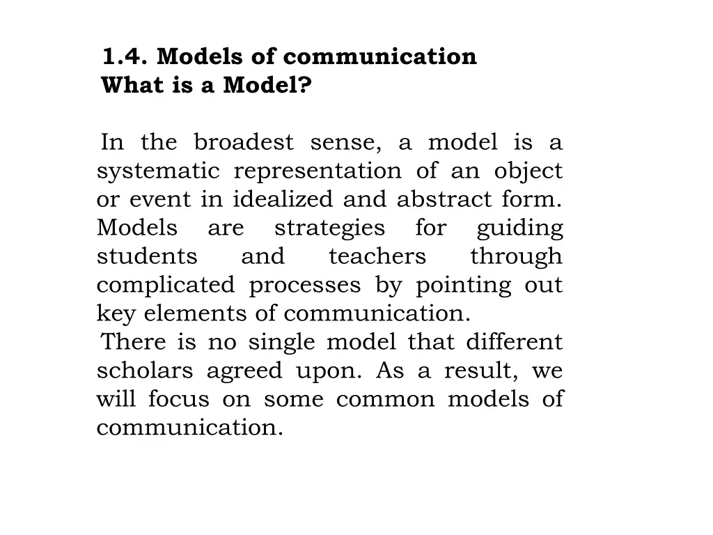 1 4 models of communication what is a model