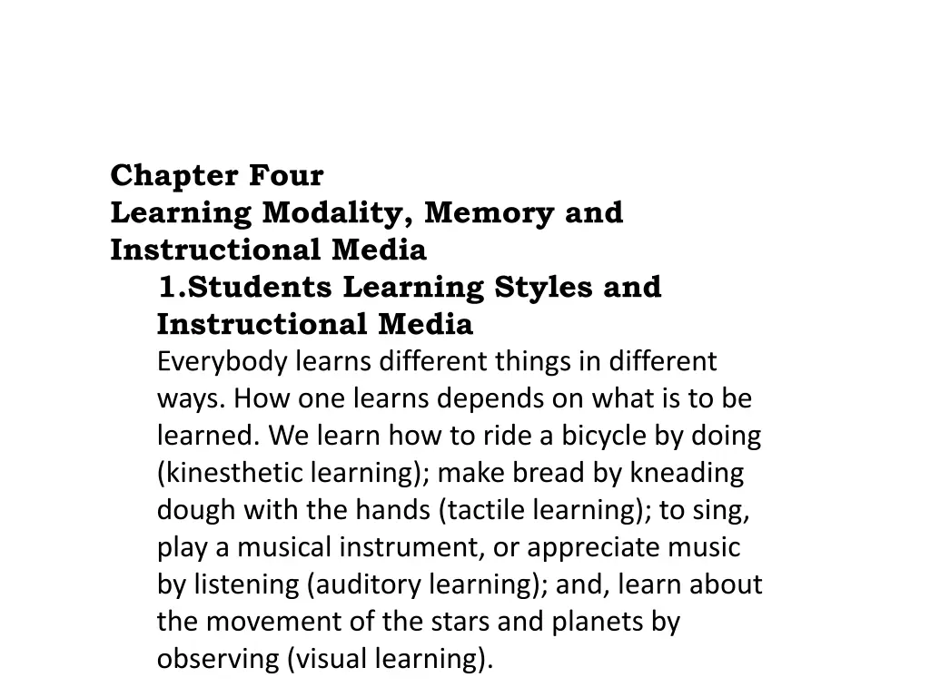 chapter four learning modality memory