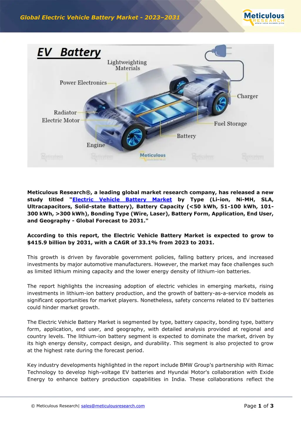 global electric vehicle battery market 2023 2031