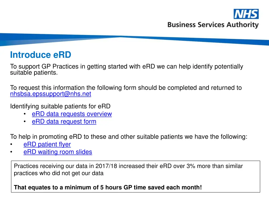 introduce erd to support gp practices in getting