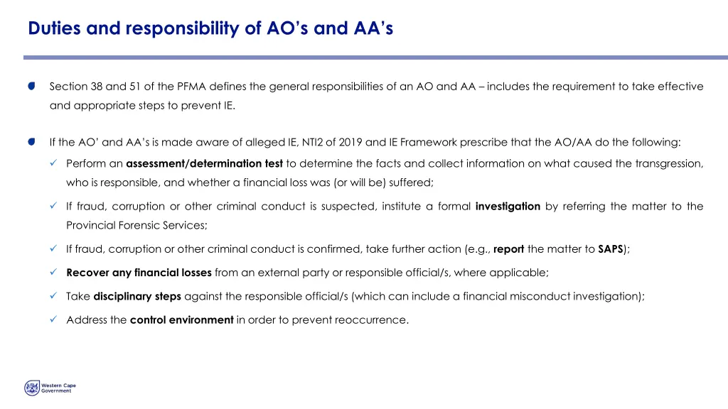 duties and responsibility of ao s and aa s