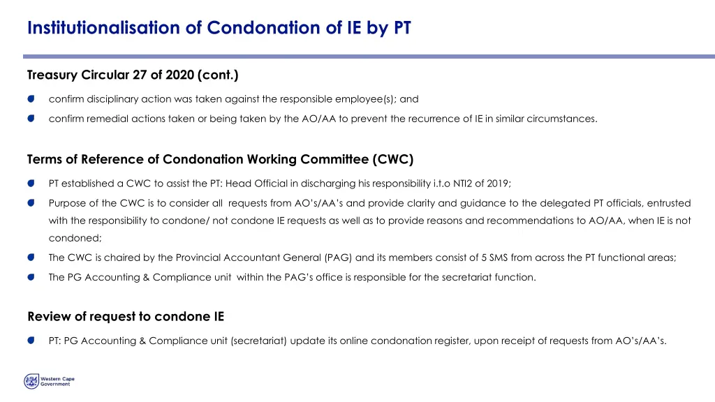 institutionalisation of condonation of ie by pt 1