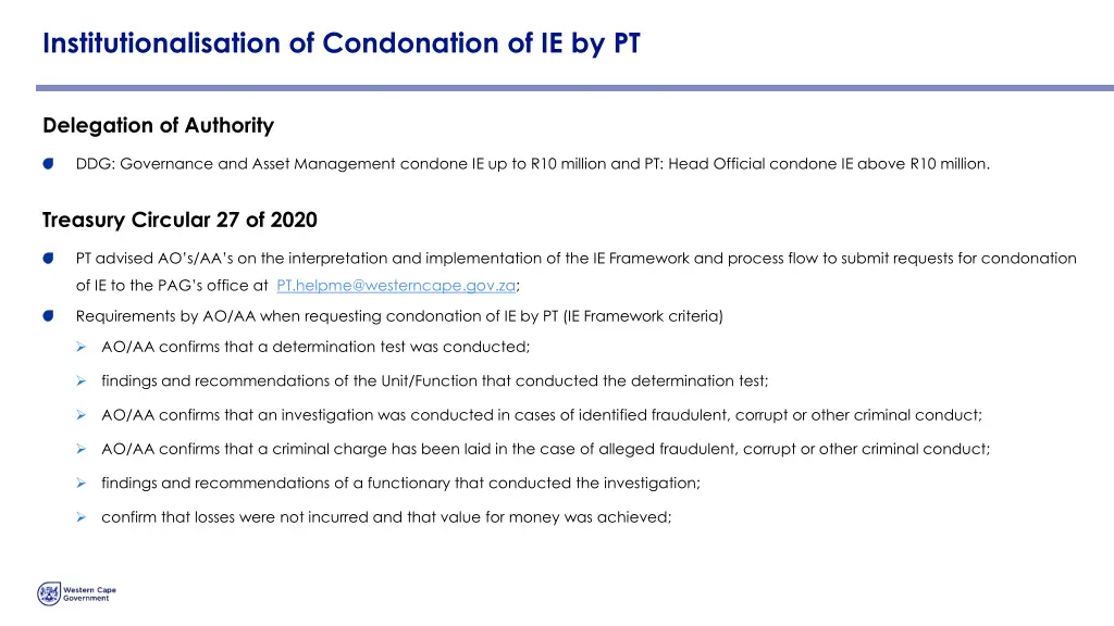 institutionalisation of condonation of ie by pt