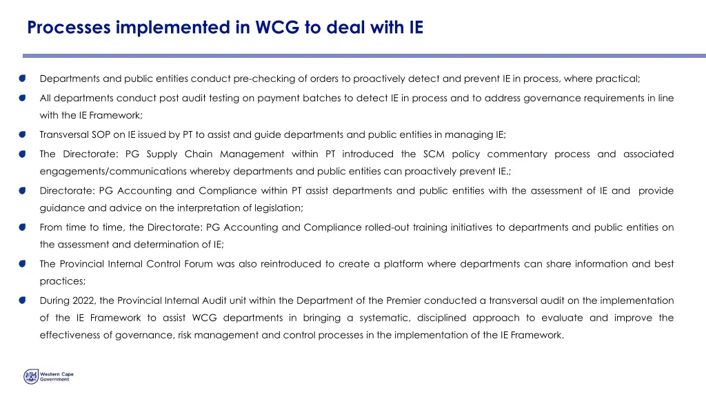 processes implemented in wcg to deal with ie