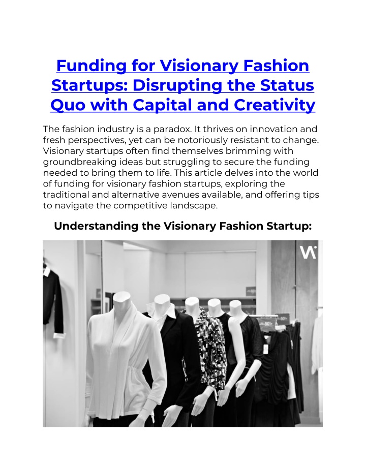 funding for visionary fashion startups disrupting