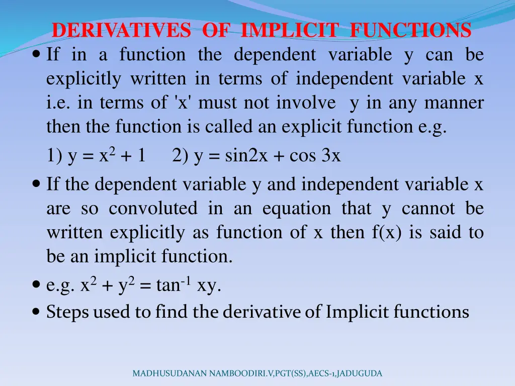 derivatives of implicit functions