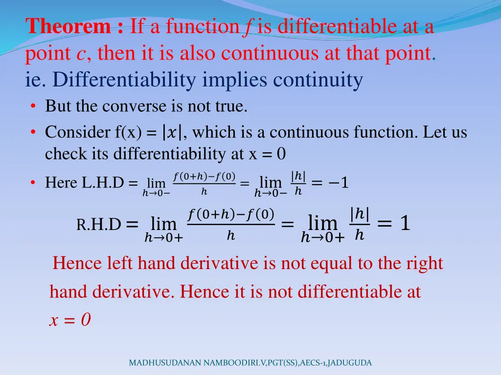 theorem if a function f is differentiable