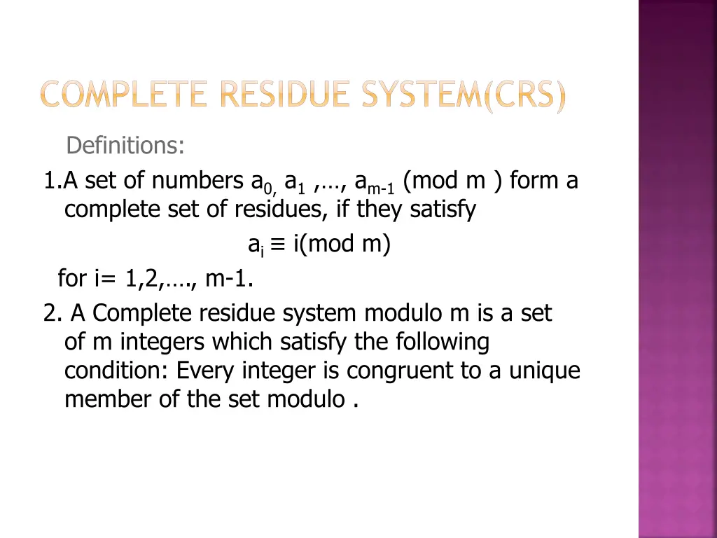 complete residue system crs