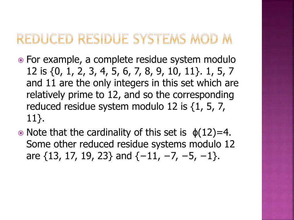 reduced residue systems mod m 1