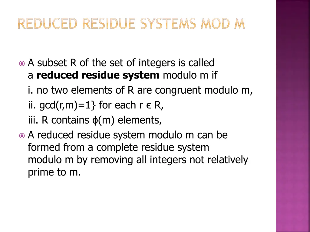 reduced residue systems mod m