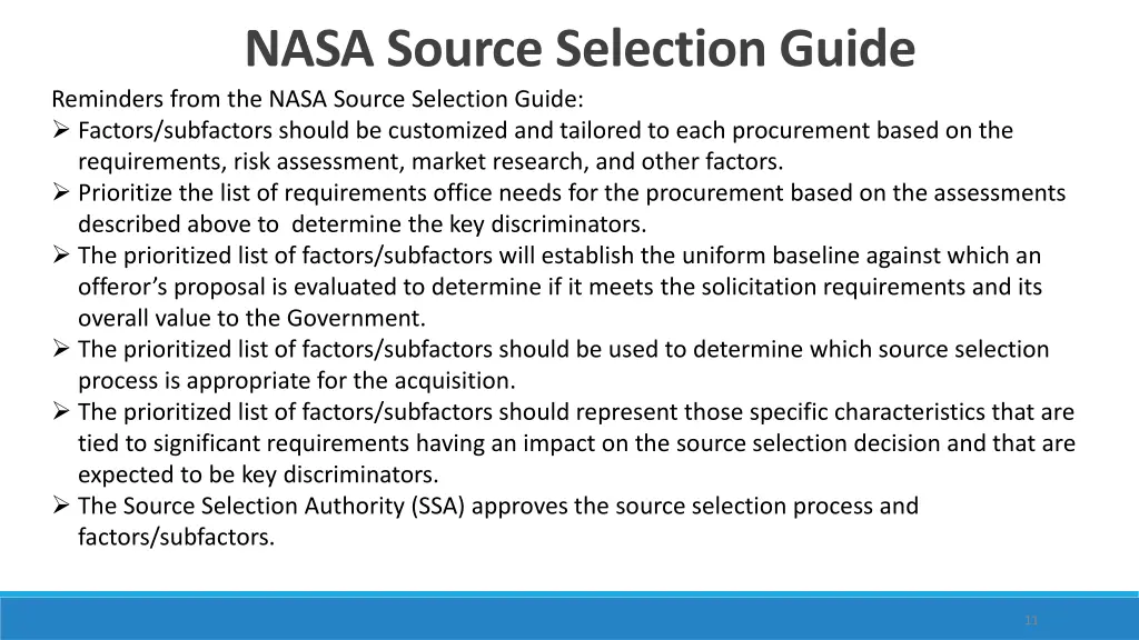 nasa source selection guide reminders from