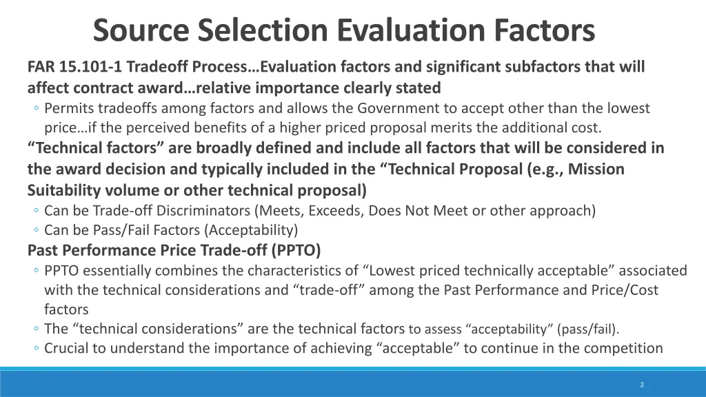 source selection evaluation factors 2