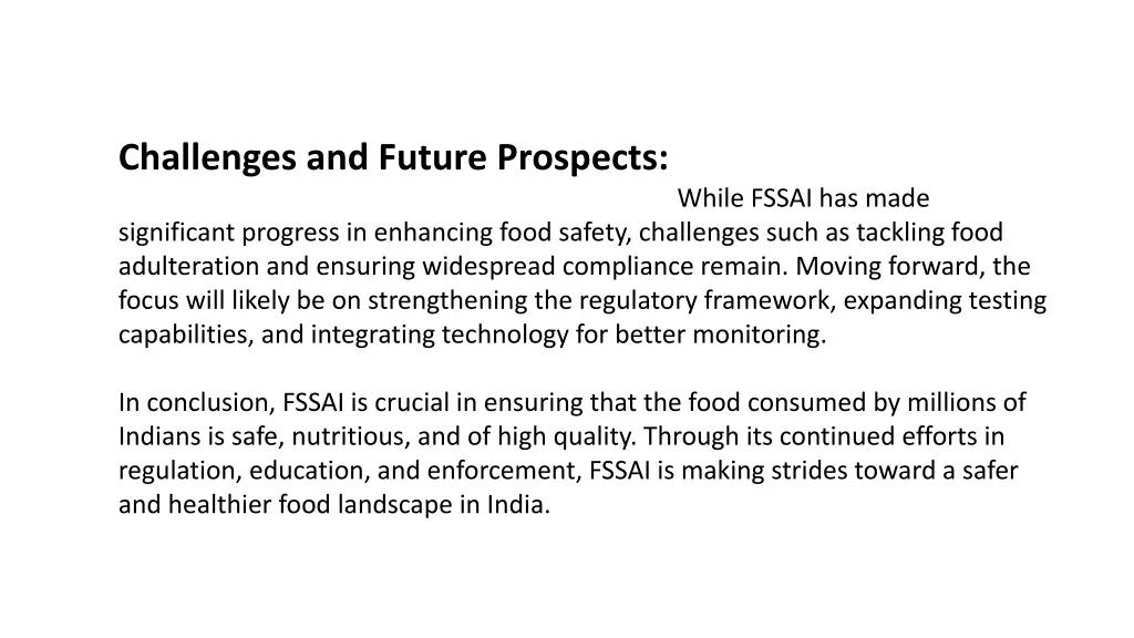 challenges and future prospects while fssai