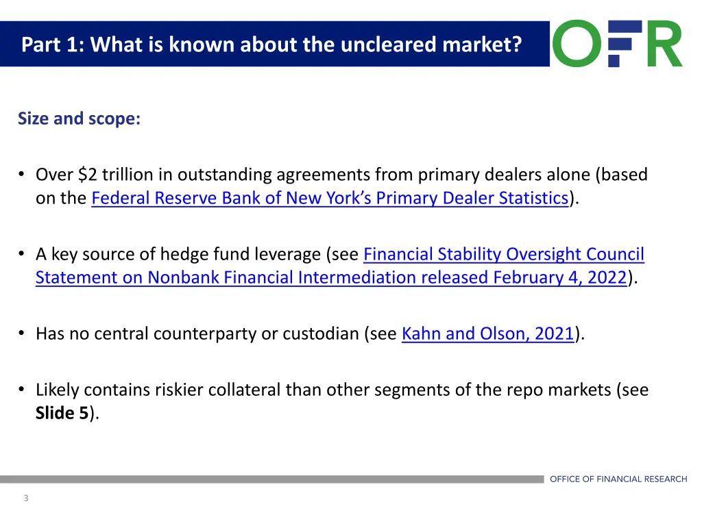 part 1 what is known about the uncleared market