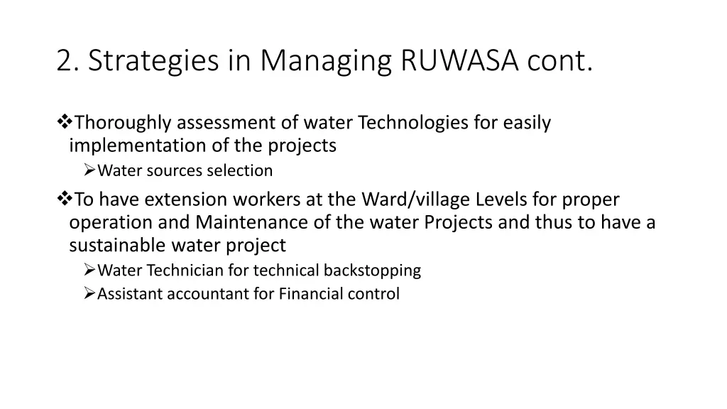 2 strategies in managing ruwasa cont 1