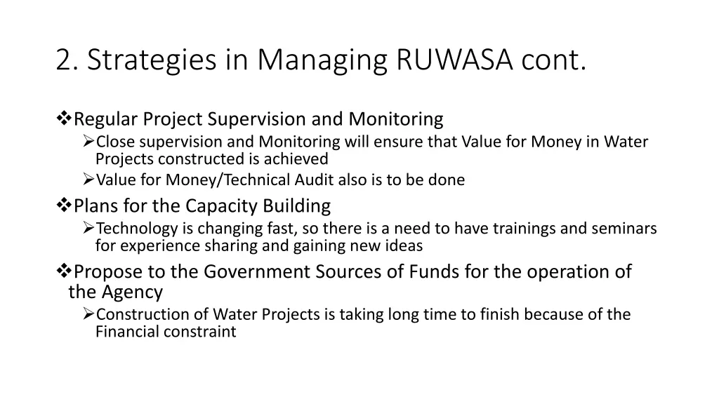 2 strategies in managing ruwasa cont