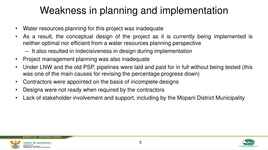 weakness in planning and implementation