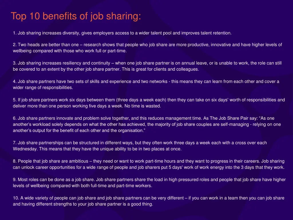 top 10 benefits of job sharing