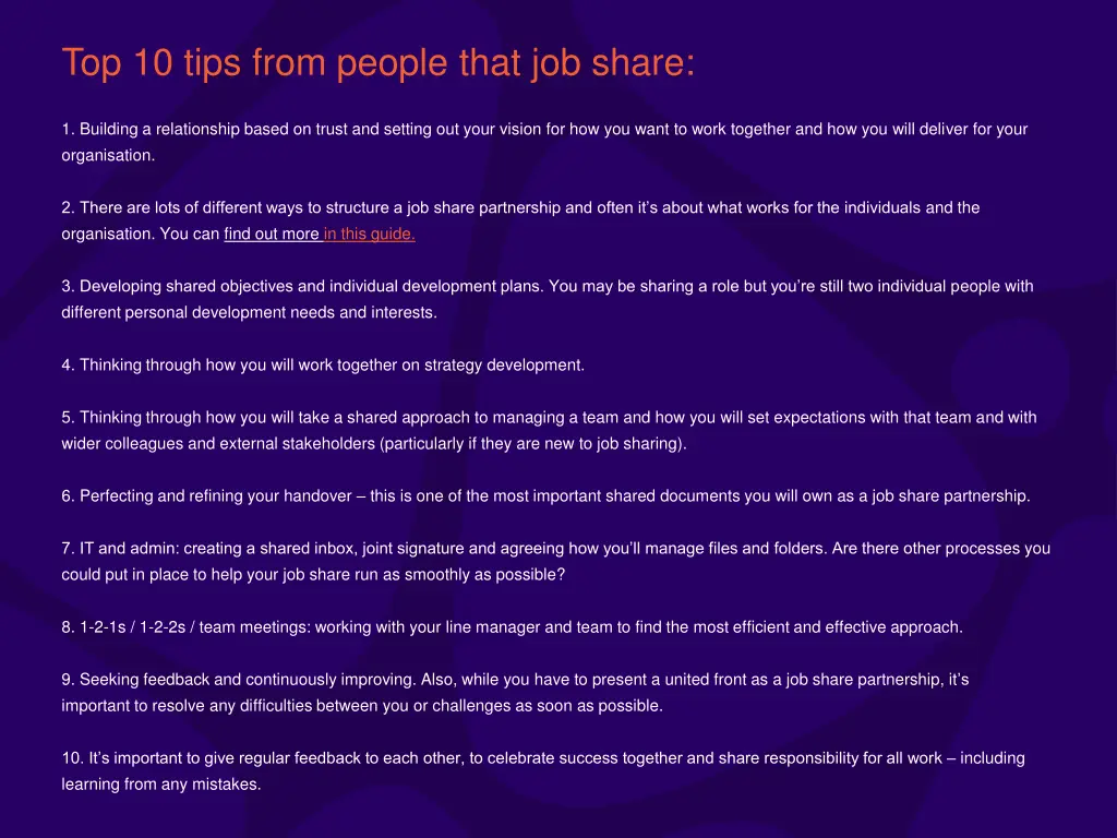 top 10 tips from people that job share