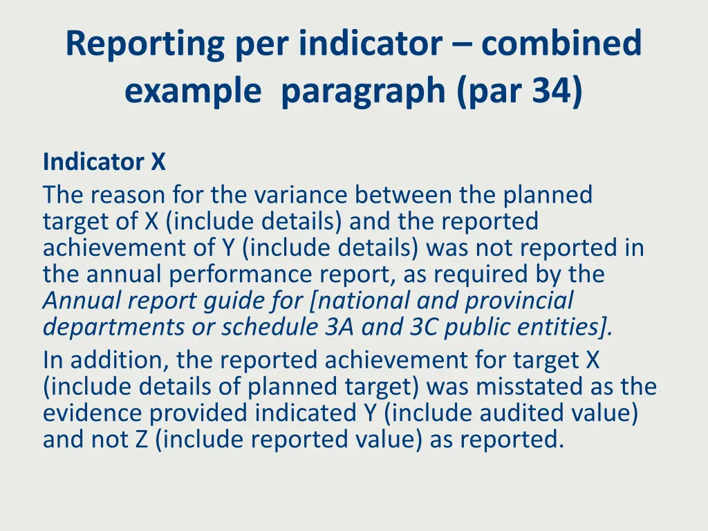 reporting per indicator combined example