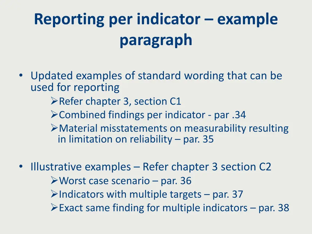 reporting per indicator example paragraph