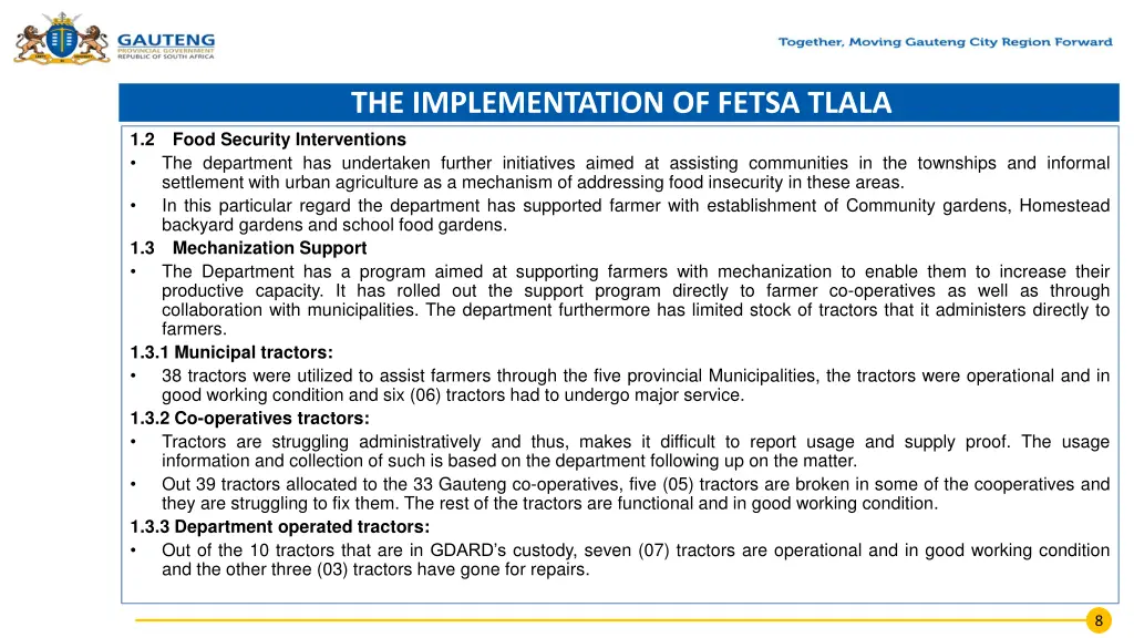 the implementation of fetsa tlala 1 2 food