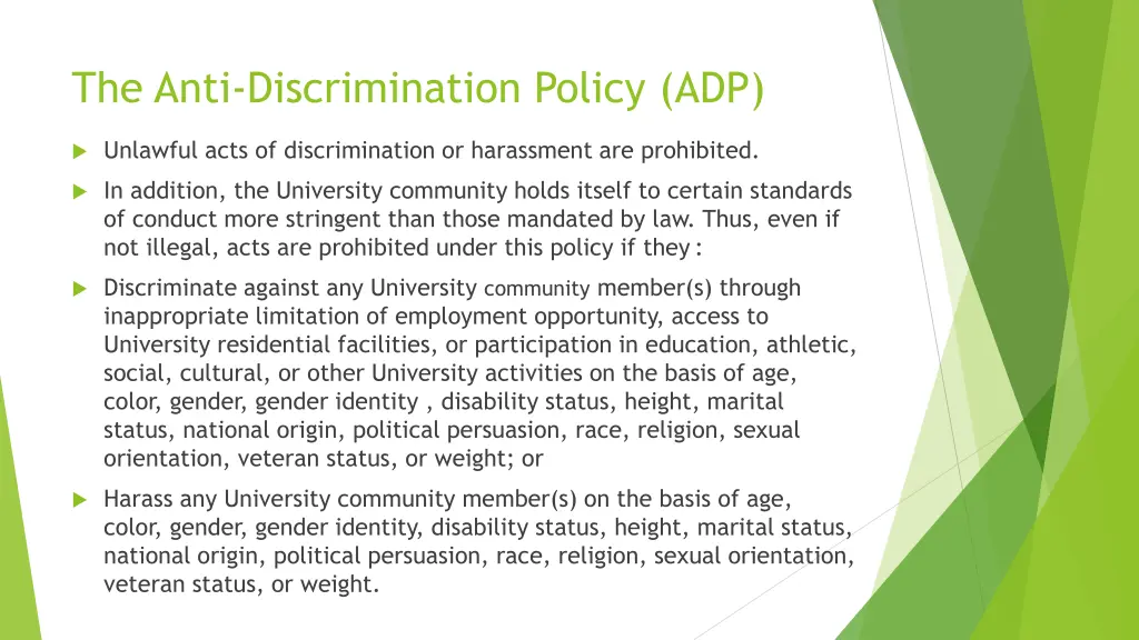 the anti discrimination policy adp