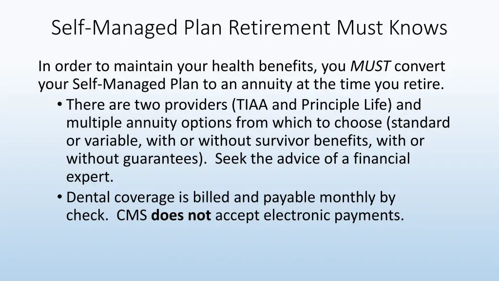 self managed plan retirement must knows