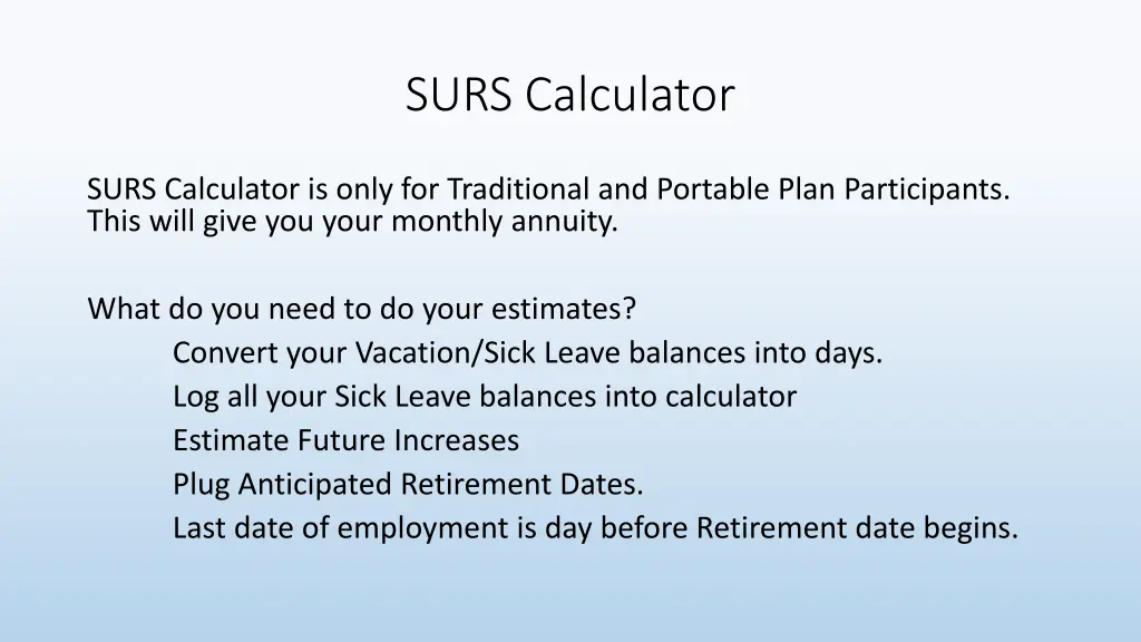 surs calculator