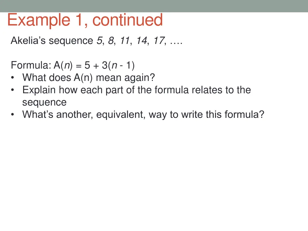 example 1 continued akelia s sequence 5 8 11 14 17