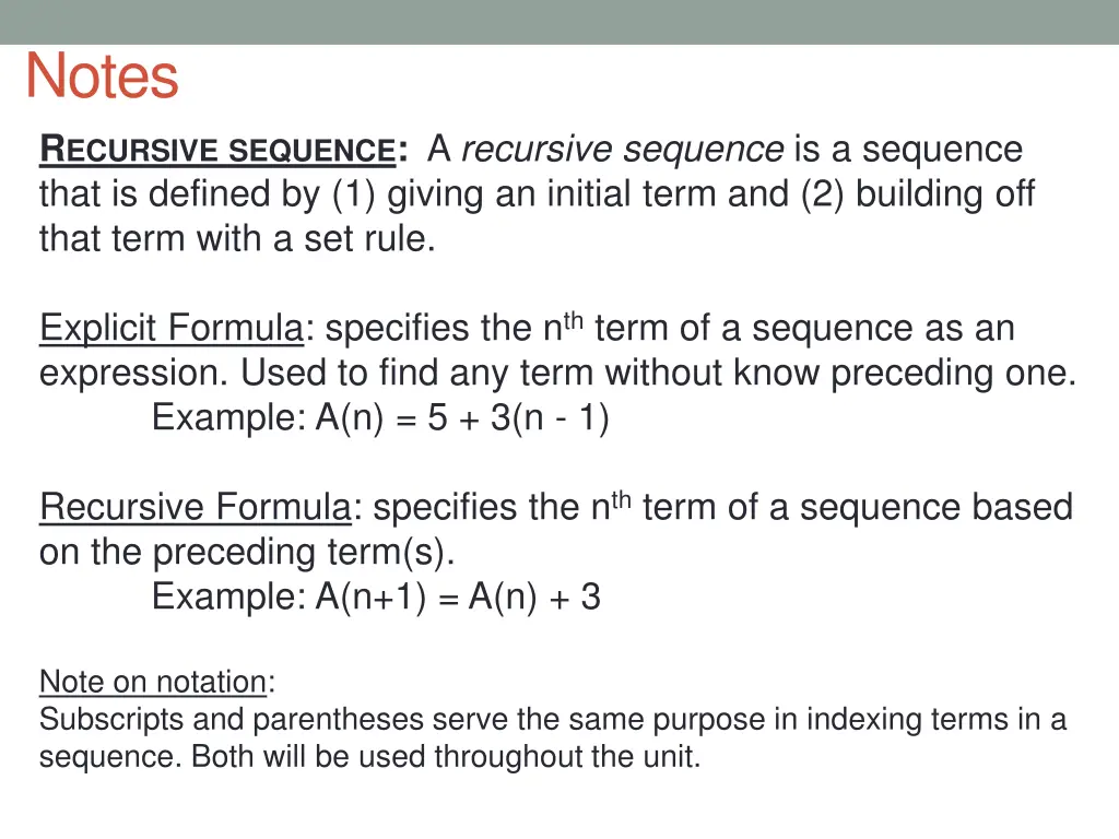 notes r ecursive sequence a recursive sequence