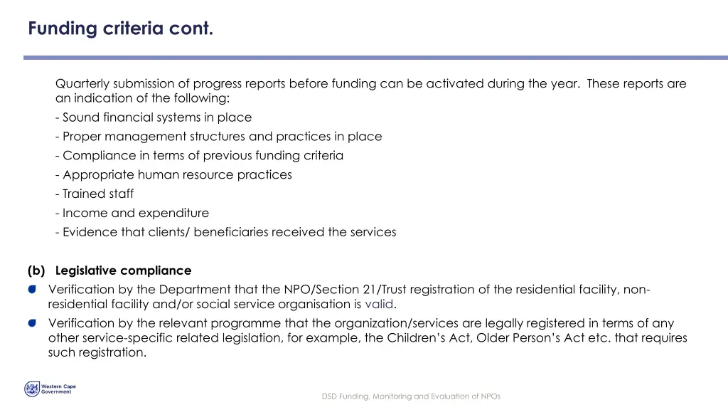 funding criteria cont