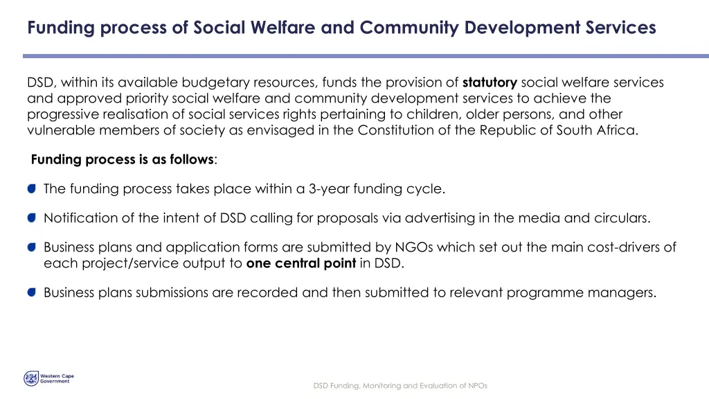 funding process of social welfare and community