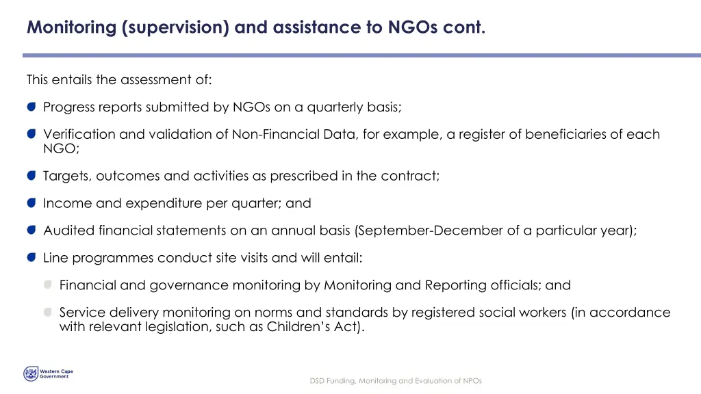 monitoring supervision and assistance to ngos cont