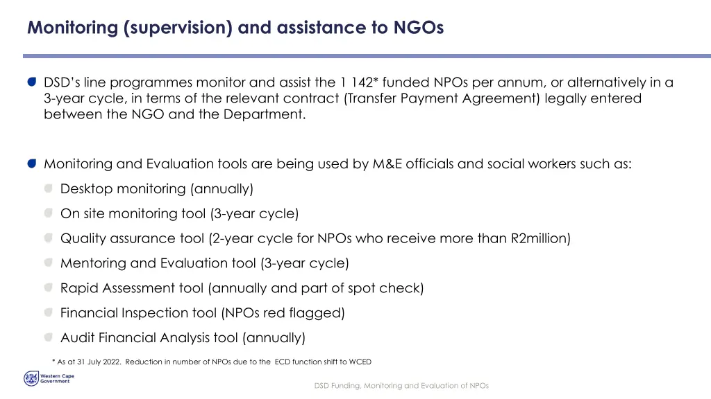 monitoring supervision and assistance to ngos